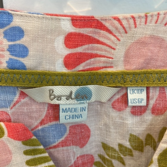 Boden 100% linen beach dress 6 petite blues green orange/red colors - Picture 4 of 9